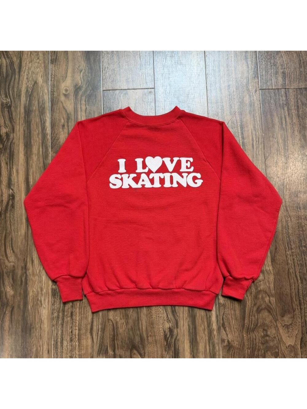 Vintage 80s I Love Skating Raglan Crewneck Sweatshirt Size ~Small